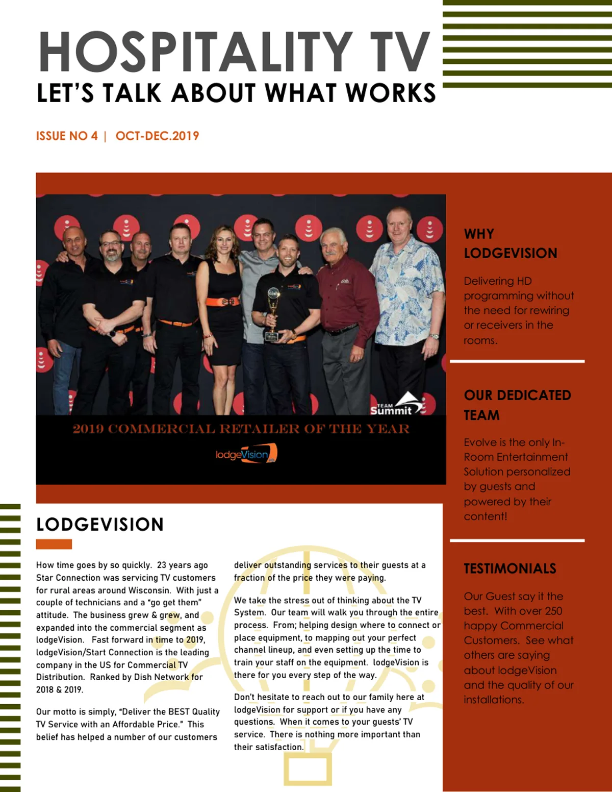 LodgeVision Hospitality TV newsletter cover, Issue No. 4, October–December 2019